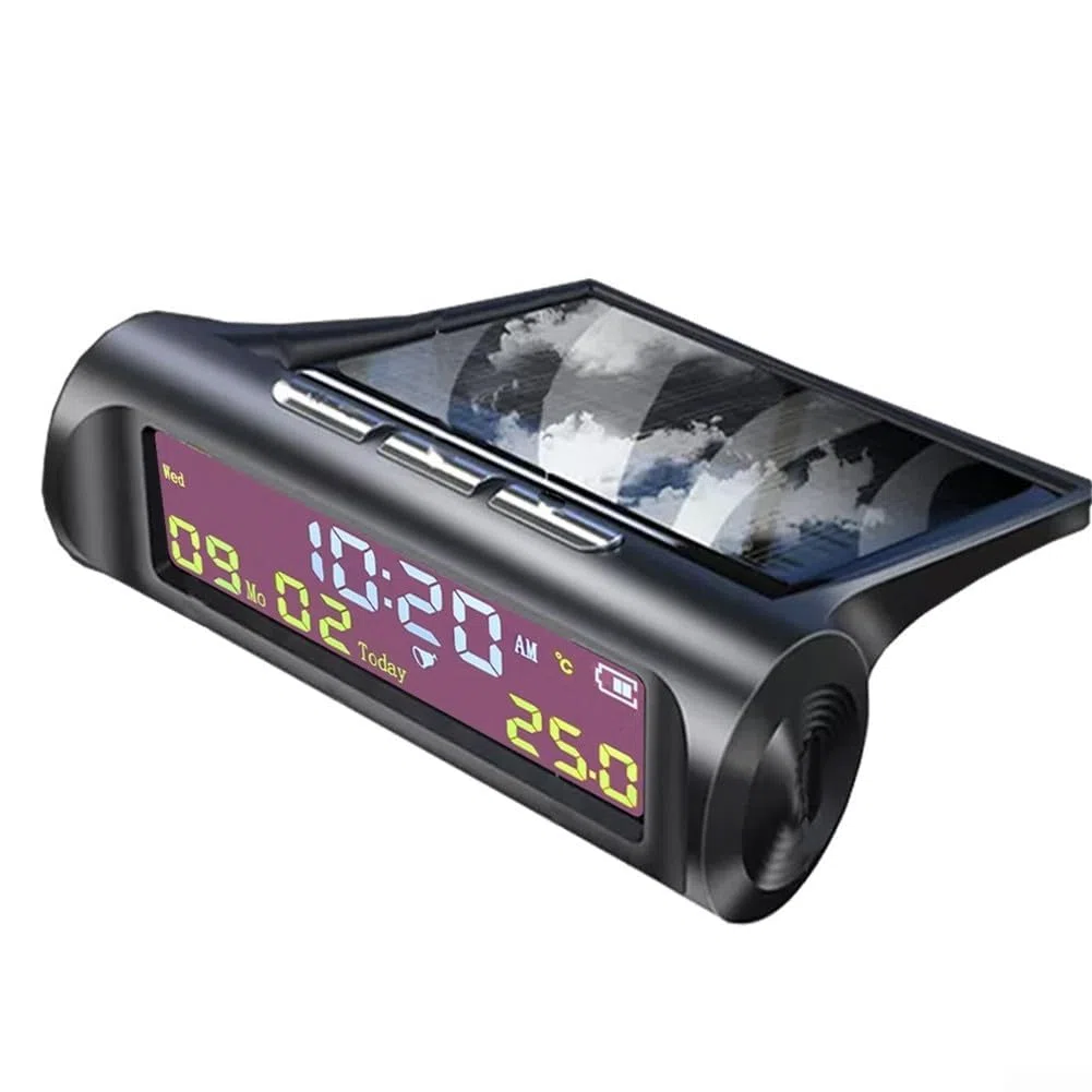 AN01 - Reloj Digital Solar para Coche con Pantalla de Fecha y Temperatura, Accesorios Interiores para salpicadero
