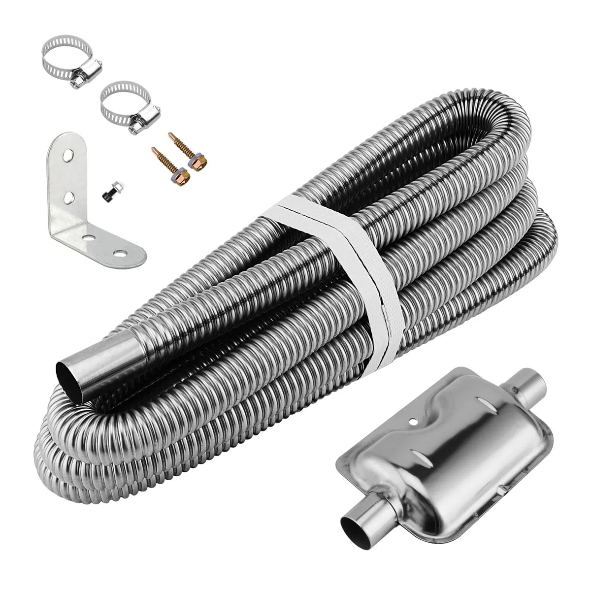 Manguera de escape de 300 cm, 25 mm, para generador eléctrico, escape de calefacción estacionaria, acero inoxidable con silenciador y abrazadera de manguera, tubo de escape de calefacción