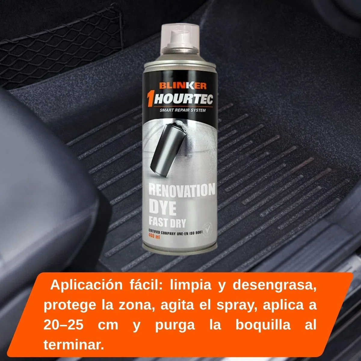 Blinker - Pintura Spray para Textiles - Tinte Colorante Restaura y Revitaliza Alfombrillas Tapizado Textil Moquetas - Adhesión Duradera Secado Rápido - Color Negro - 400ml