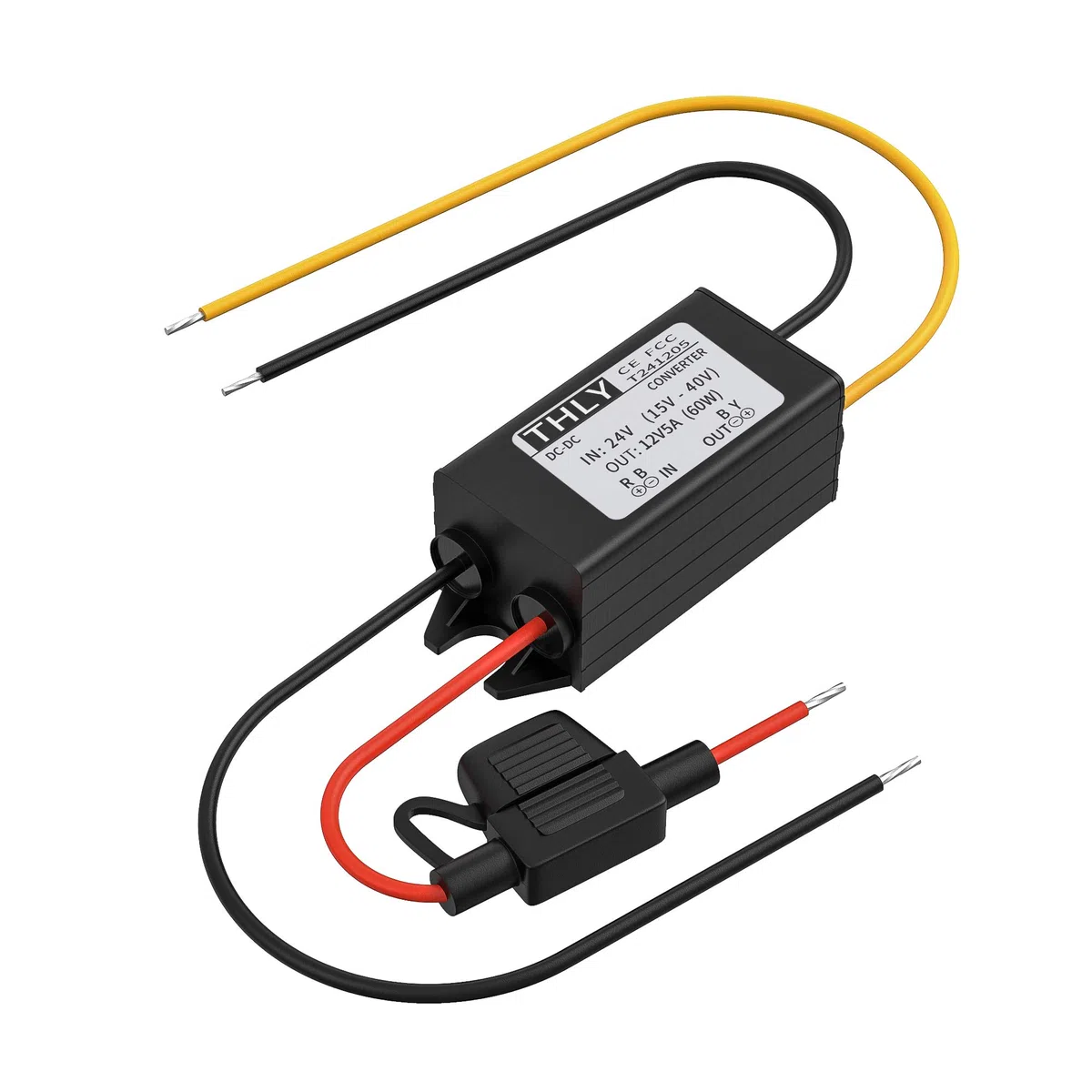 Convertidor 24v a 12v,Step Down Converter 5A 60W DC DC Buck de Voltaje de Potencia con Fusible a Prueba de Agua, Regulador de Voltaje CC para de Vehículo/Barco, etc. (Acepta entradas de CC15-40 V)