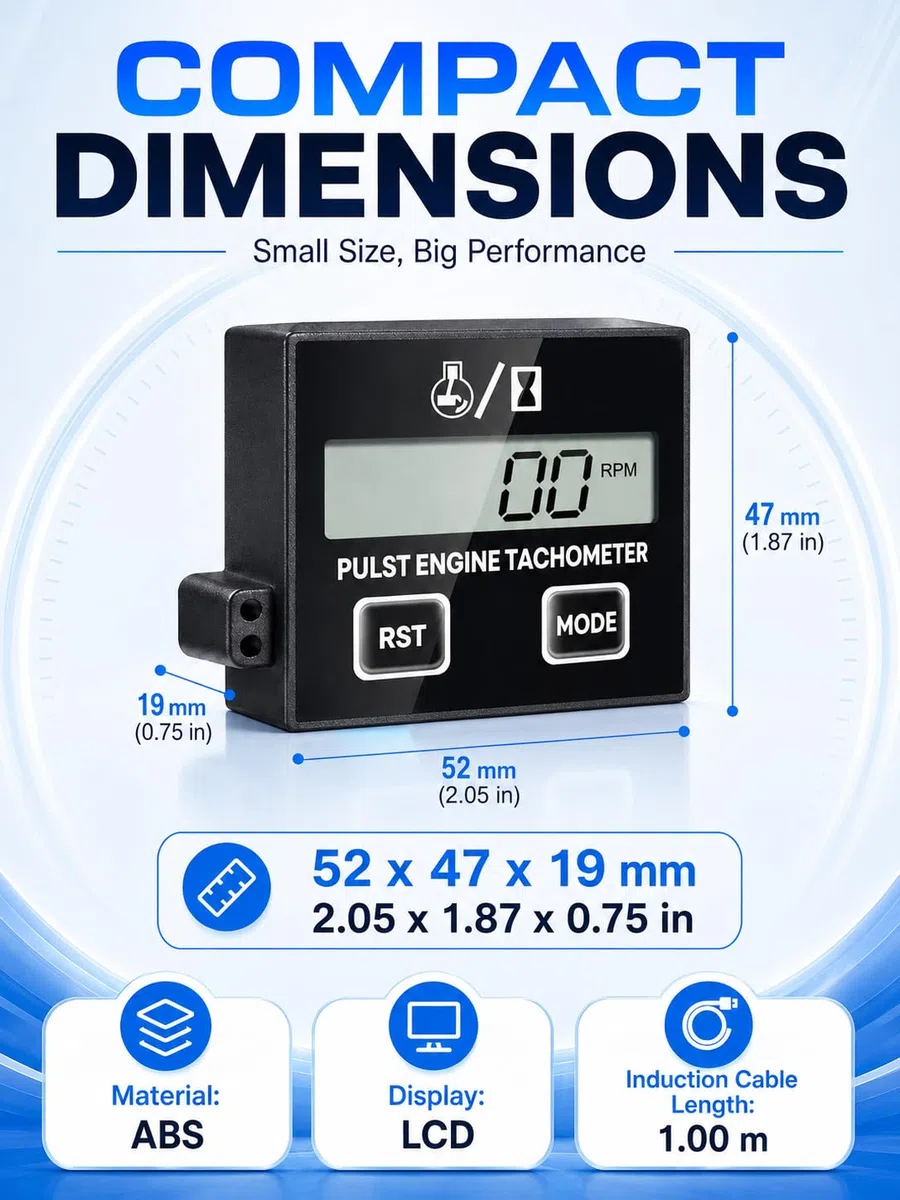 VOBOR Tacómetro Digital Inductivo Pequeño, Tacómetro de Motosierra Impermeable con Contador de Horas, para Motosierras, Cortadoras de Césped y Motocicletas