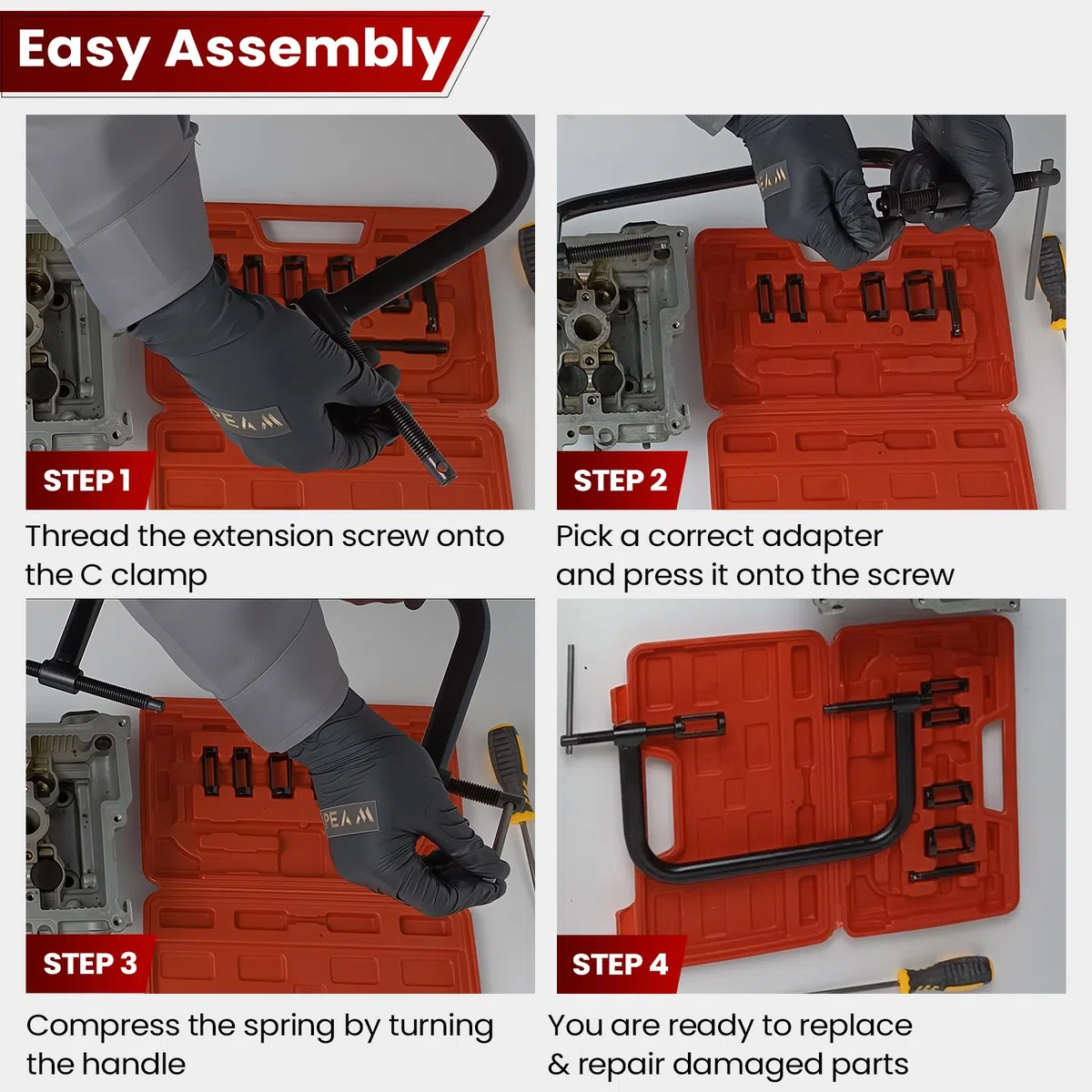 ATPEAM 10 Piezas Compresor de Muelles Amortiguador para Válvulas - Herramienta Profesional para Reparación de Coches, Motos y Vehículos