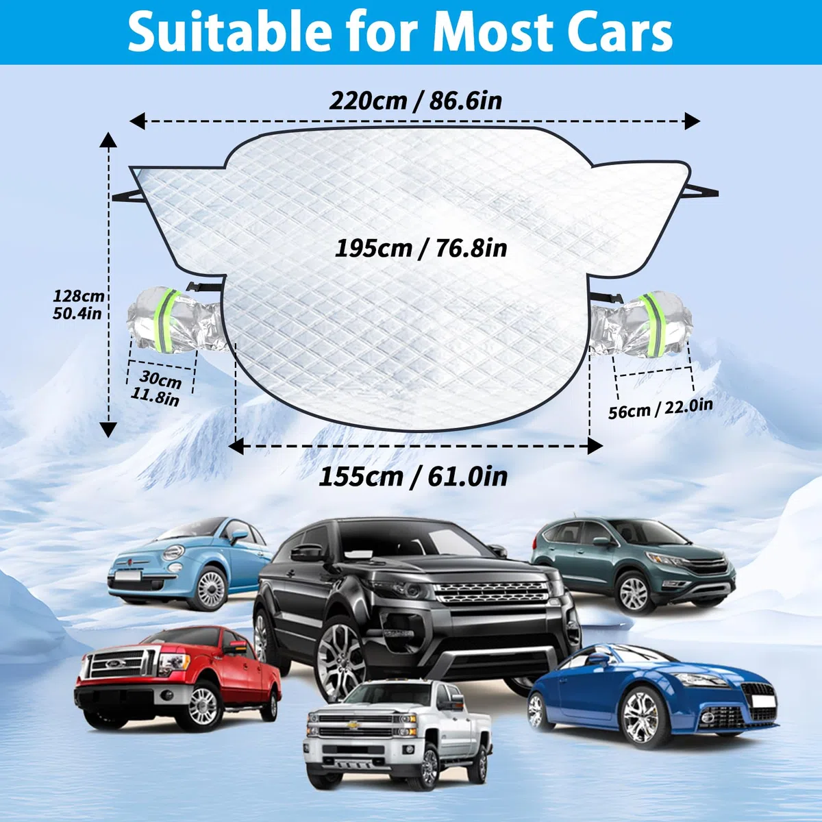 Protector para Parabrisas, Protector Parabrisas Hielo con 10 Magnético, Cubierta Magnético para Parabrisas de Coche Plegable Invierno, Protege de Hielo, Nieve, Rayos UV, Sol y Lluvia, (220x155x128cm)