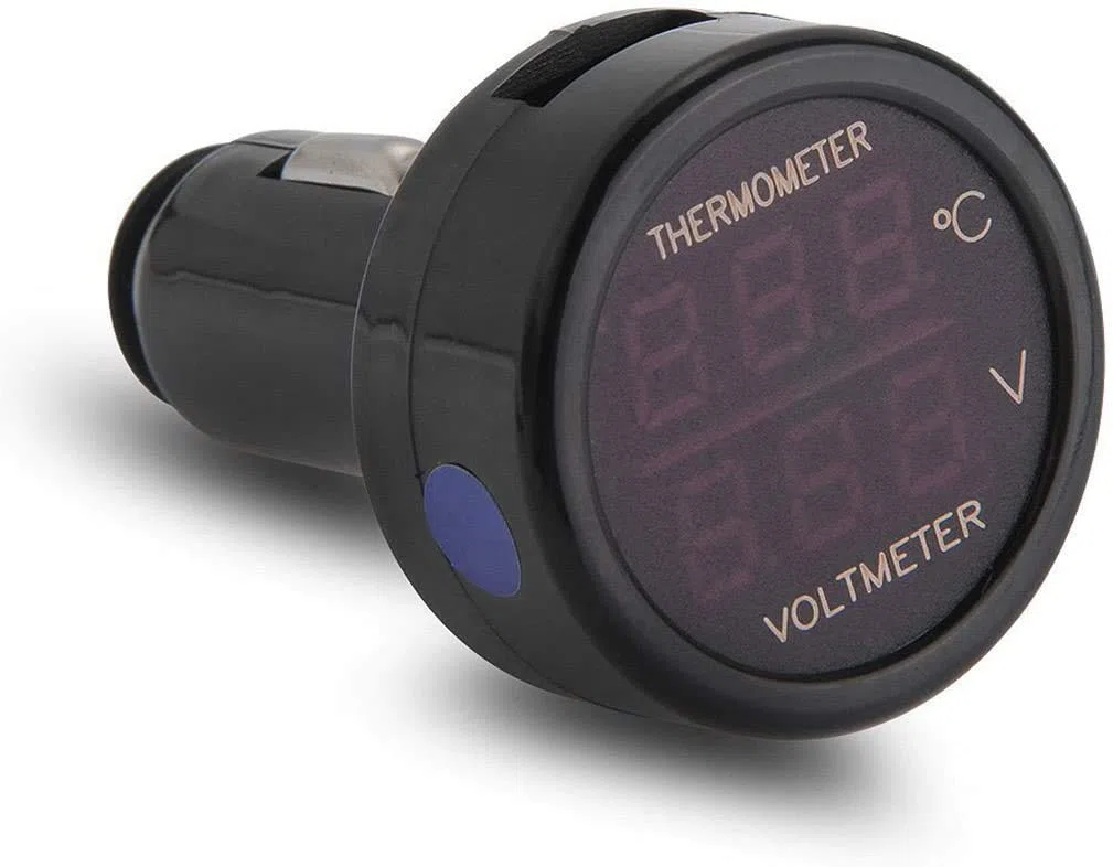ATEC - Multímetro para toma de mechero de coche, moto, barco y camión (2 en 1 Volt/Temp)