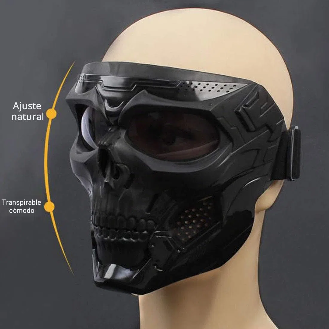 Máscara de Mensajero de Calavera de Halloween con máscara Facial extraíble, máscara Facial de Motocicleta con Gafas Desmontables y Filtro de Boca para Cascos Vintage