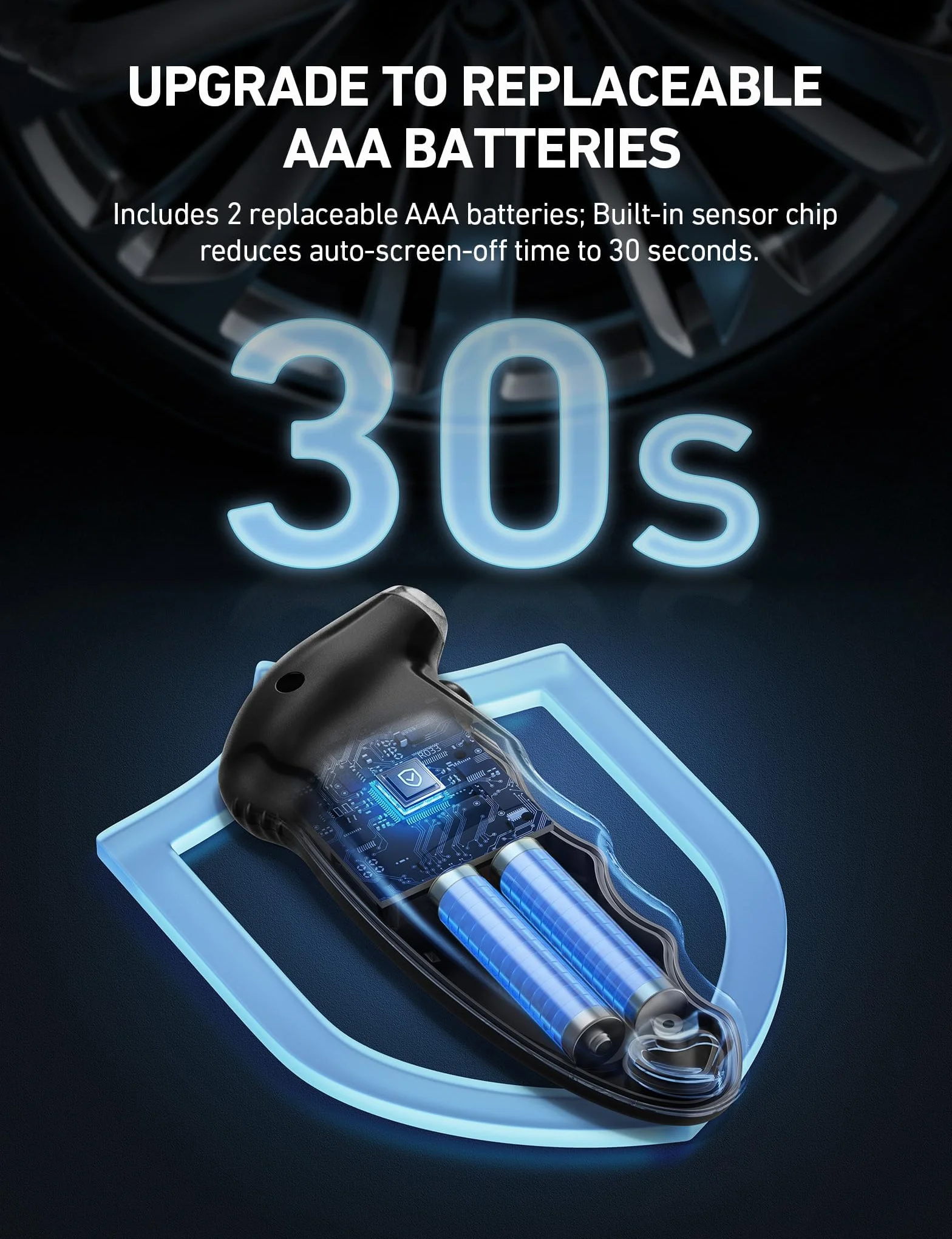 AstroAI Manómetro Digital de Neumáticos con Pilas AAA Reemplazables, 150 PSI 4 Ajustes Rellenos de Calcetines para Coche, Camión, Bicicleta, LCD Retroiluminado, Accesorios para Coches, Negro