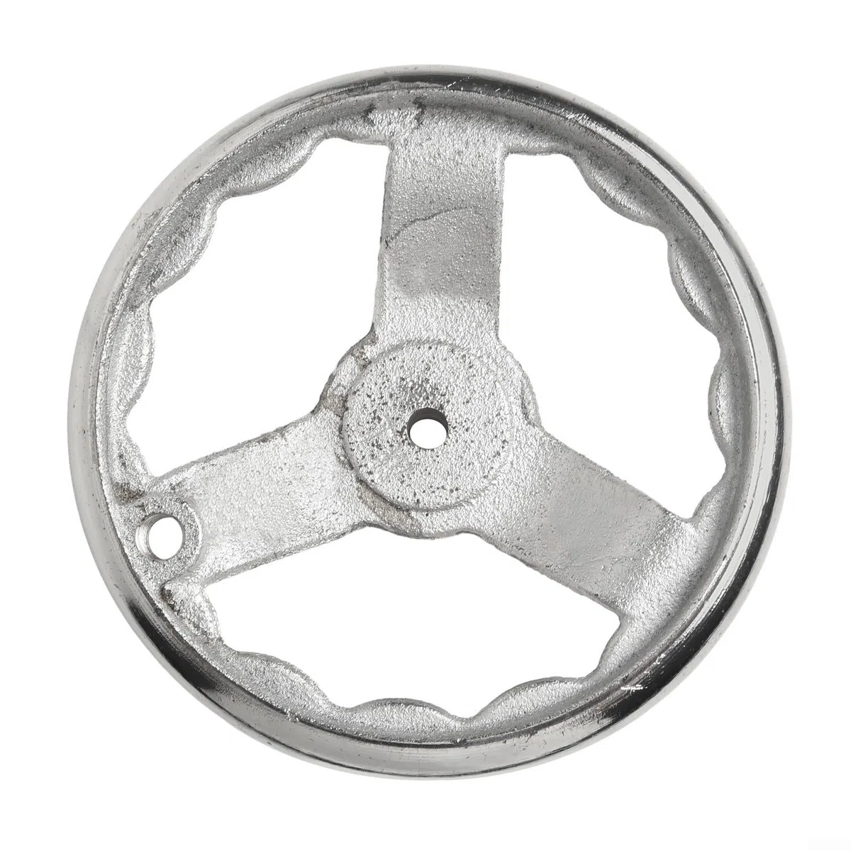 Volante de acero cromado de 3 radios para máquinas industriales, material de hierro fundido con anillo interior corrugado para un mejor agarre (6 pulgadas)