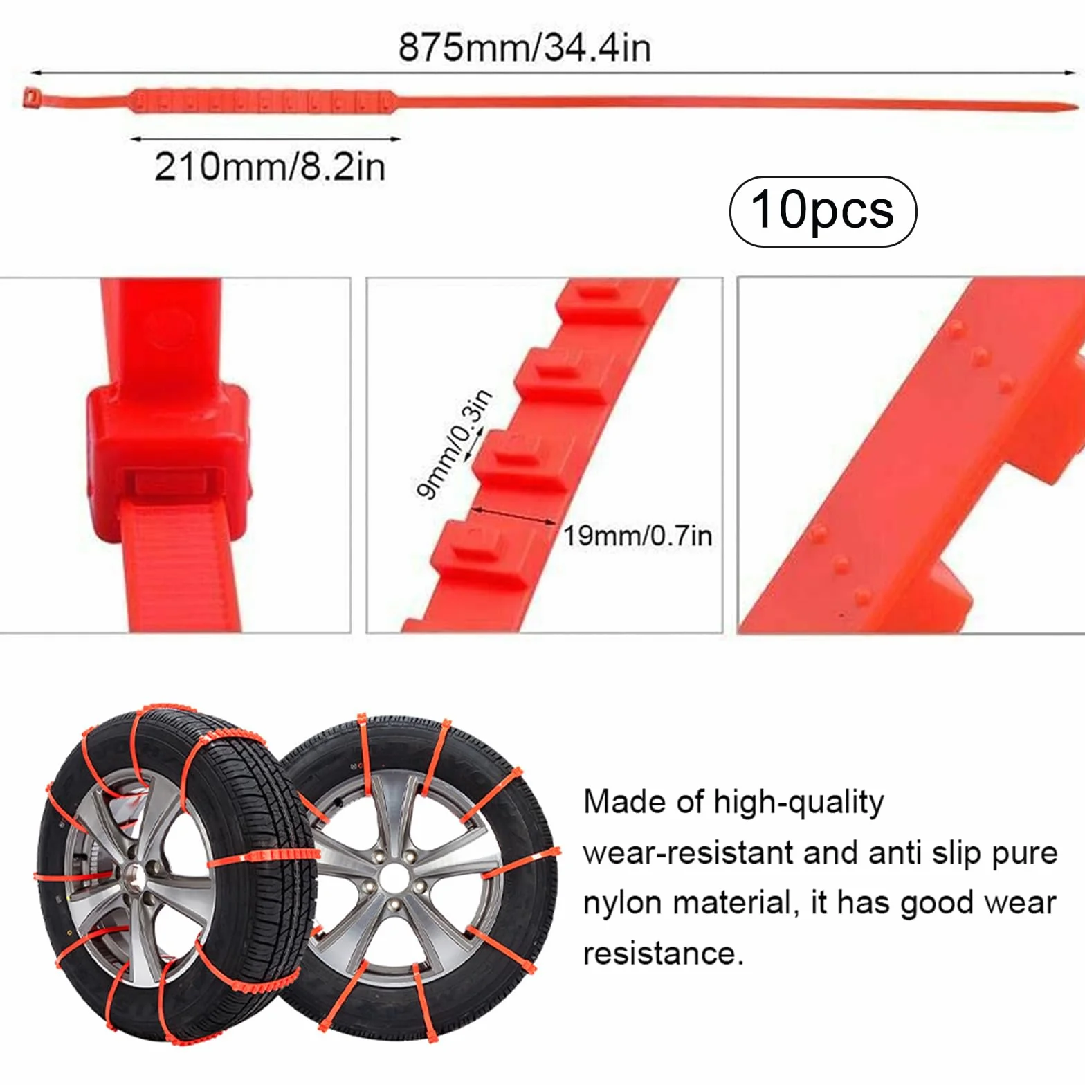 Cadena de Nieve para Coche,Cadenas Antideslizantes para Neumáticos de Nieve,Cadenas de Emergencia para Coche,Cadenas de Seguridad Ajustables,Antideslizantes,Cadenas de Seguridad,10pcs