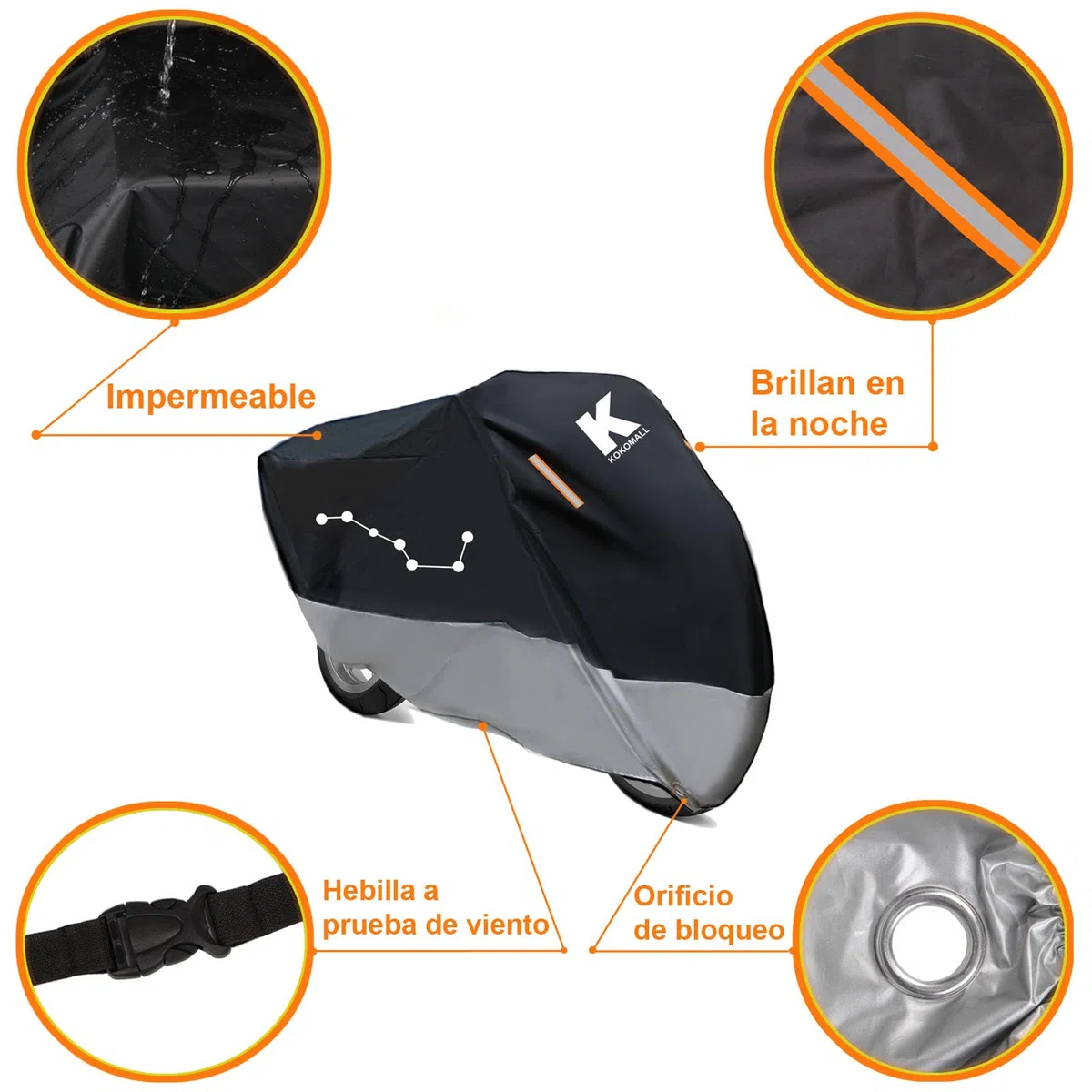 Funda para Moto Impermeable, Cubierta Moto Exterior Interior 210D Poliéster Protección UV,Correa a Prueba de Viento y Tira Reflectante Compatible Cubre Scooter/Motocicleta 3XL(265x105x125cm)