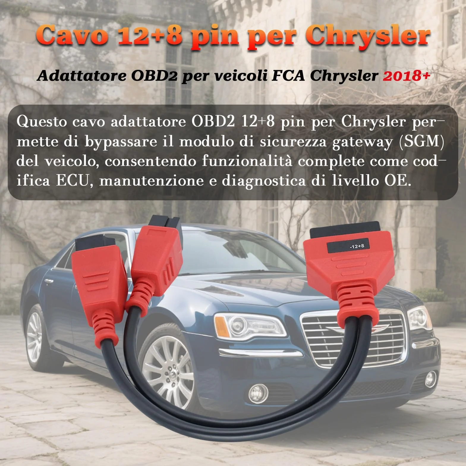 Cable OBD2 para FCA con Adaptador de 12+8 Pin,Compatible con Vehículos FCA Equipados con SGW de Chrysler/Jeep/Fiat/Alfa Romeo/Lancia/Maserati a Partir de 2018,Funciona con y Lector de Códigos