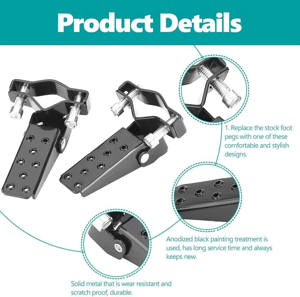 Jadeshay Estribos de Moto, Negros Metal Reposapiés de Motocicleta con Pedales de Metal Anodizado Reemplazo Directo