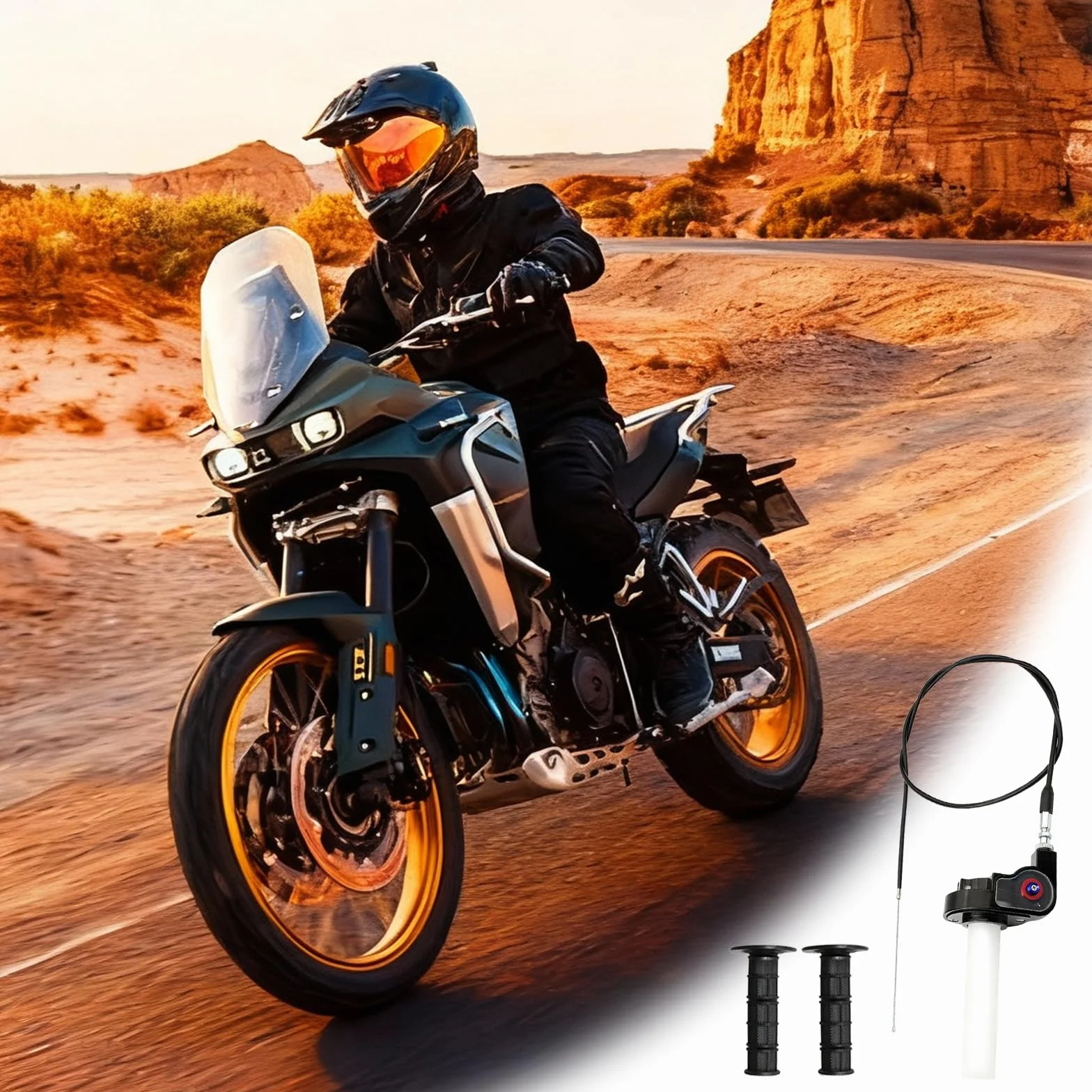Empuñadura Del Acelerador con Cable Empuñadura y Cable Del Acelerador Giratorio con Mango para 50cc-150cc, 200cc, 250cc Atv Dirt Bike (Negro)