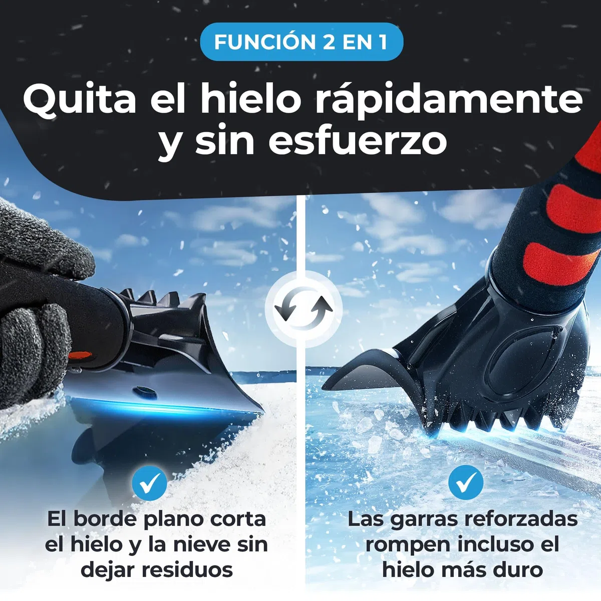 LYVANAS rascador Hielo Coche con Guante - Raspador Profesional ergonómico para Parabrisas – Alta eficacia con máxima Comodidad – Manos secas y Calientes – Eficaz y Seguro – Ice Scraper