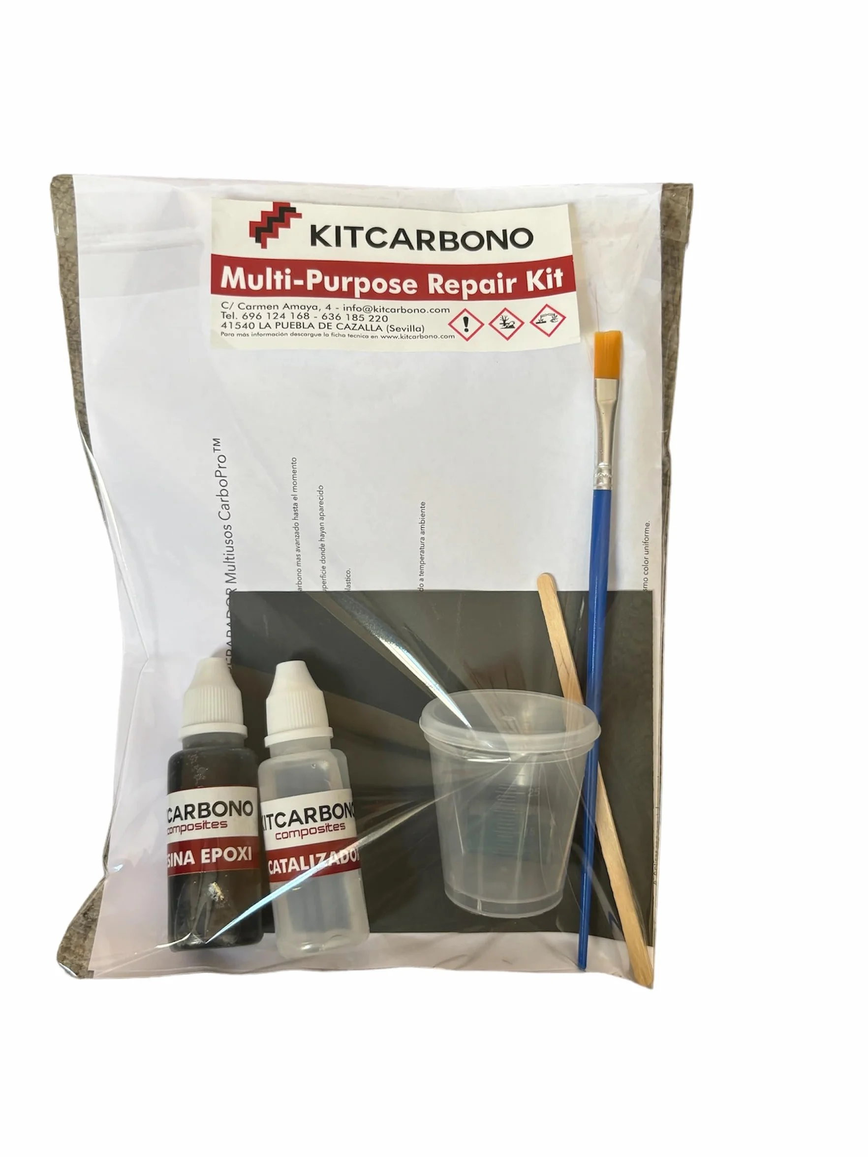 Kitcarbono Kit Reparación Fibra de Carbono | Tejido Estabilizado Twill 2/2 Carbopro | Resina Epoxi Transparente | Kit Reparación Padel