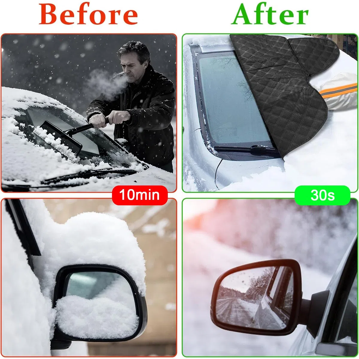 Protector Parabrisas Hielo, Funda Coche Antiheladas con 10 Imanes, Universal Antihielo y Nieve, UV, Lluvia, Cubierta Plegable para Parabrisas Coche, Protección Total para Invierno