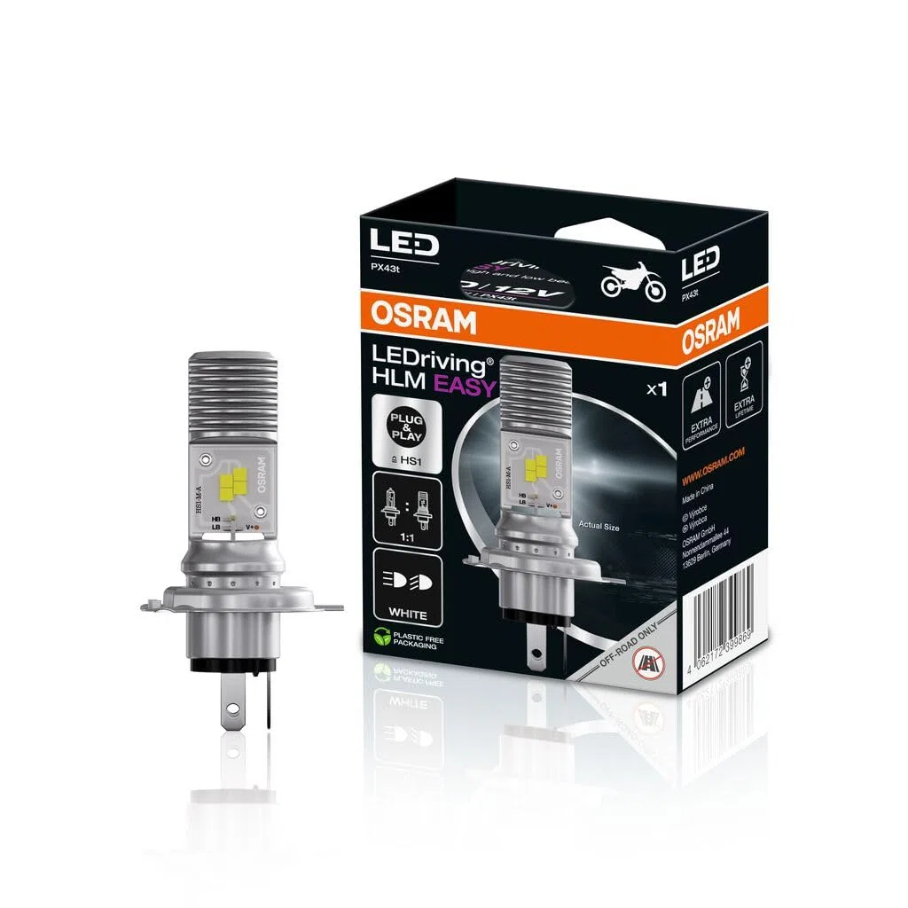 OSRAM LEDriving HLM EASY ≜ HS1, lámpara LED para faro de motocicleta, Blanco frío 6000K, Lámpara LED Retrofit de luz de carretera y de cruce, Solo para uso todoterreno - sin ECE, 1 lámpara