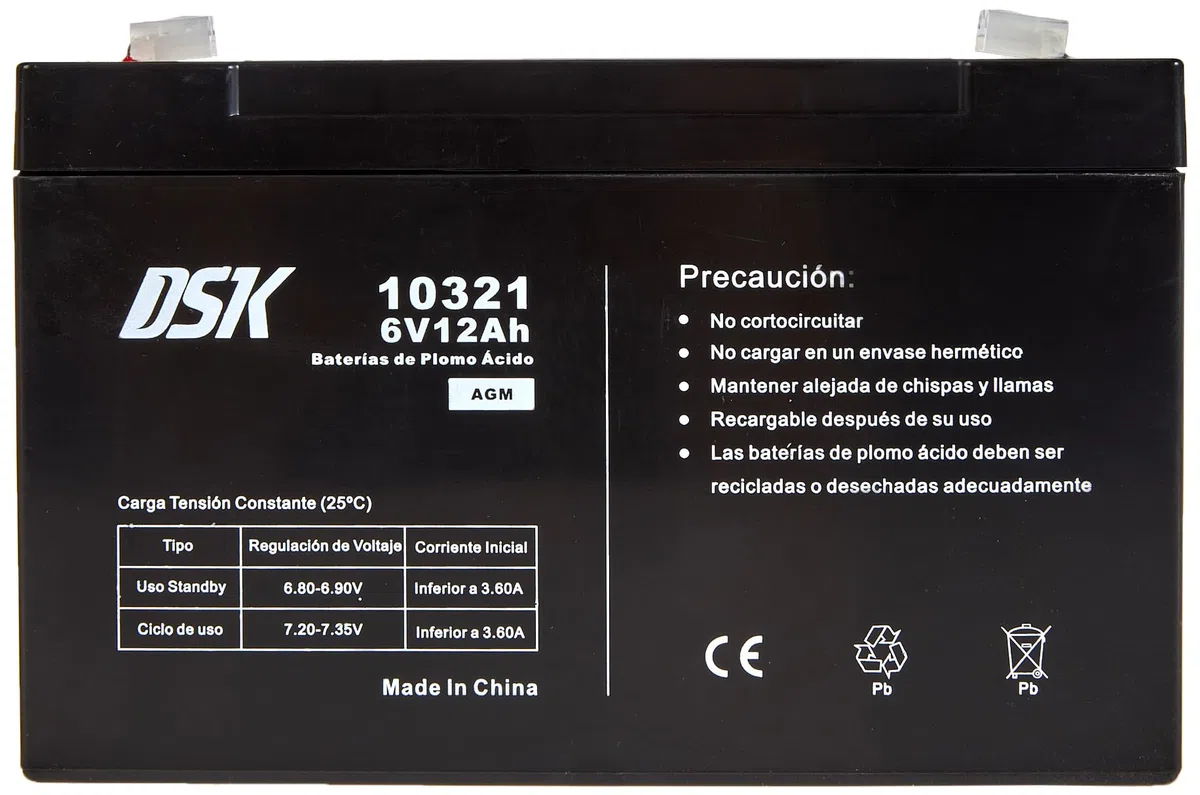 DSK 10321 - Batería de plomo AGM recargable sellada de 6 V y 12 Ah. Batería ideal para coches eléctricos y motocicletas para niños, sistemas UPS/UPS, sistemas de seguridad y alarmas