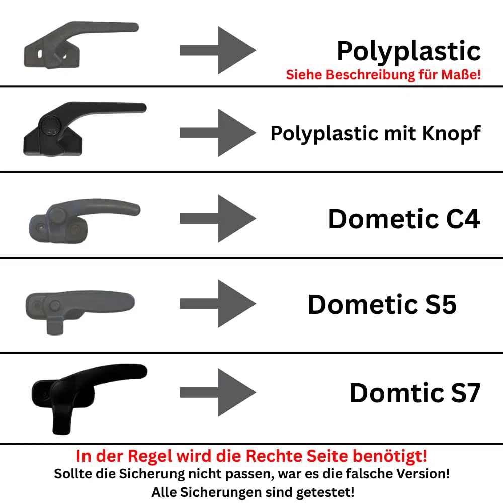 Generisch - Bloqueo de ventana para autocaravanas, plástico ASA, resistente a UV, protección contra manipulación por cable, Dometic, Polyplastic, gris (2X lado derecho, Polyplastic)