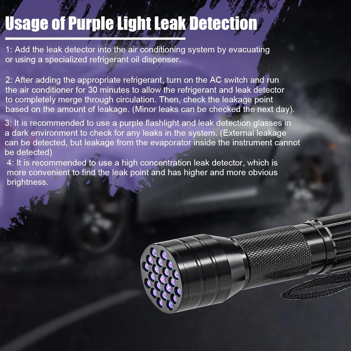 Herramienta de detección de fugas de aire acondicionado para automóvil, kit de detección de fugas de tinte de aceite UV con lentes protectores de linterna, detector de fugas de CA automotriz