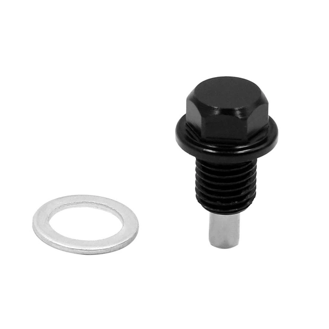 sourcing map M12x1.5 Negro Tornillo Magnéctico para Drenaje de Carter de Aceite con Arandela para Motor de Coche