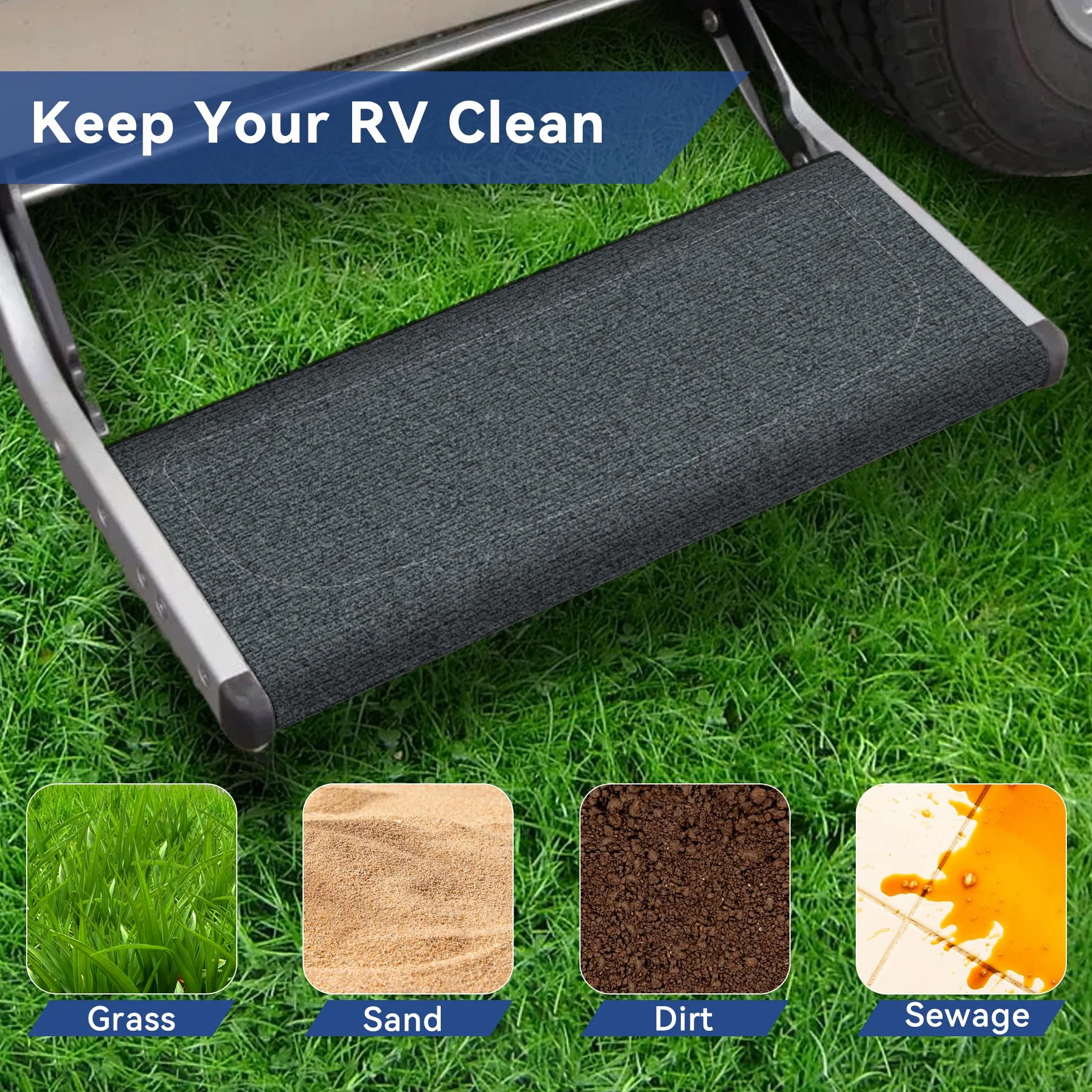 Alfombrilla para Escalones de Autocaravana,con Hebillas,Ajustable y Antideslizante,para Escalones Manuales de Varias Capas y EléCtricos de Una Sola Capa(Profundidad de 8 a 11 Pulgadas),Gris