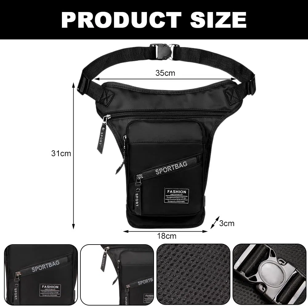 Pernera Moto, Bolsa Pierna Moto, Impermeable, de Nailon, para,otocicleta, con Cierre de Cremallera, para Hombres y Mujeres, Riñonera con Correas para Piernas Extraíbles para Ciclismo, Negro