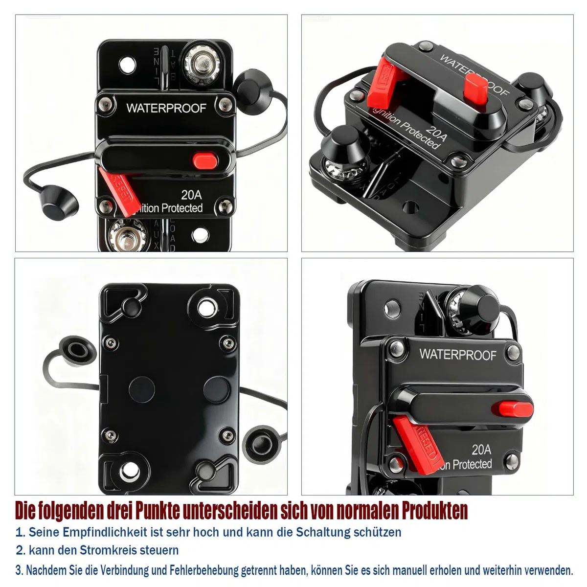 Disyuntor de 20 A con reinicio manual, portafusibles de 20 amperios, 12 V-48 V CC, protección para autocaravanas, caravanas, remolques y scooters.