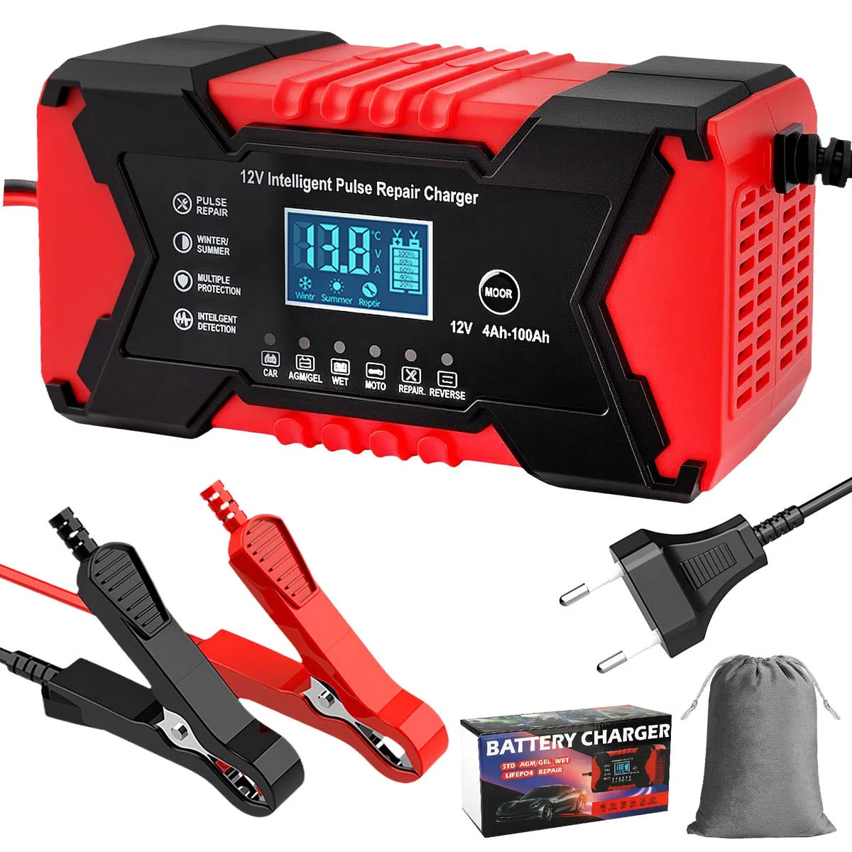 UCAMP 12V 6A Mantenedor Cargador Batería Coche Inteligente con Múltiples Protecciones, Reparación Automática, LCD Pantalla, para Auto Moto Camión Barco Cortacésped, AGM Gel Wet SLA