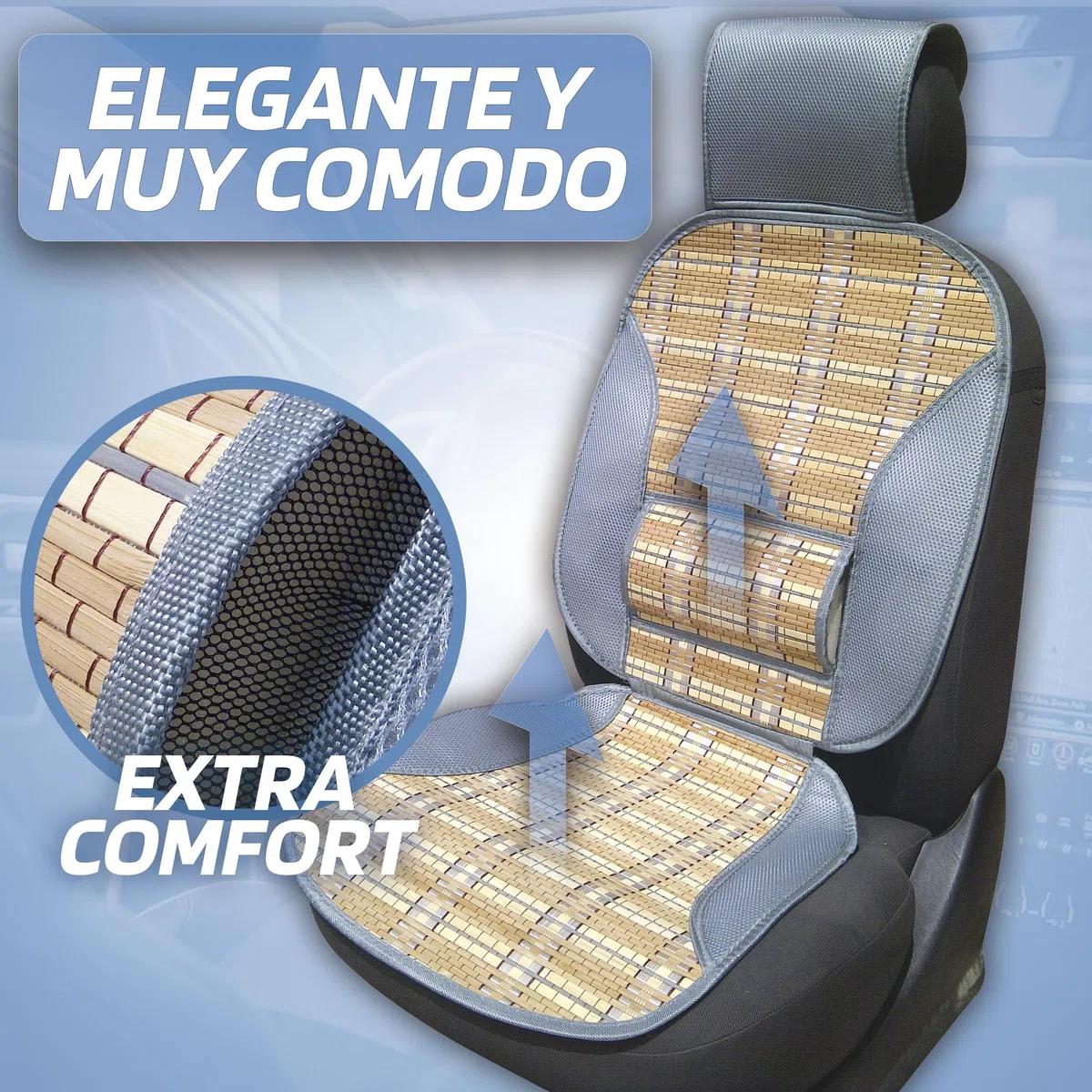 Sumex P303006 Respaldo Bambú Ipanema Natural para Asiento de Coche Soporte Lumbar Ergonómico, Máximo Confort para Viajes Largos y Muchas Horas al Volante