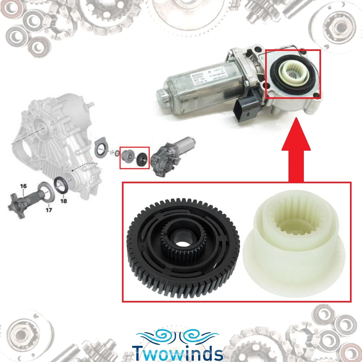 Twowinds - Engranaje Caja Transfer Compatible con BMW X3 E83 X5 E53 E70 X6 E71-27107566296 - Corona Actuador Transferencia (Set de 2 pcs)
