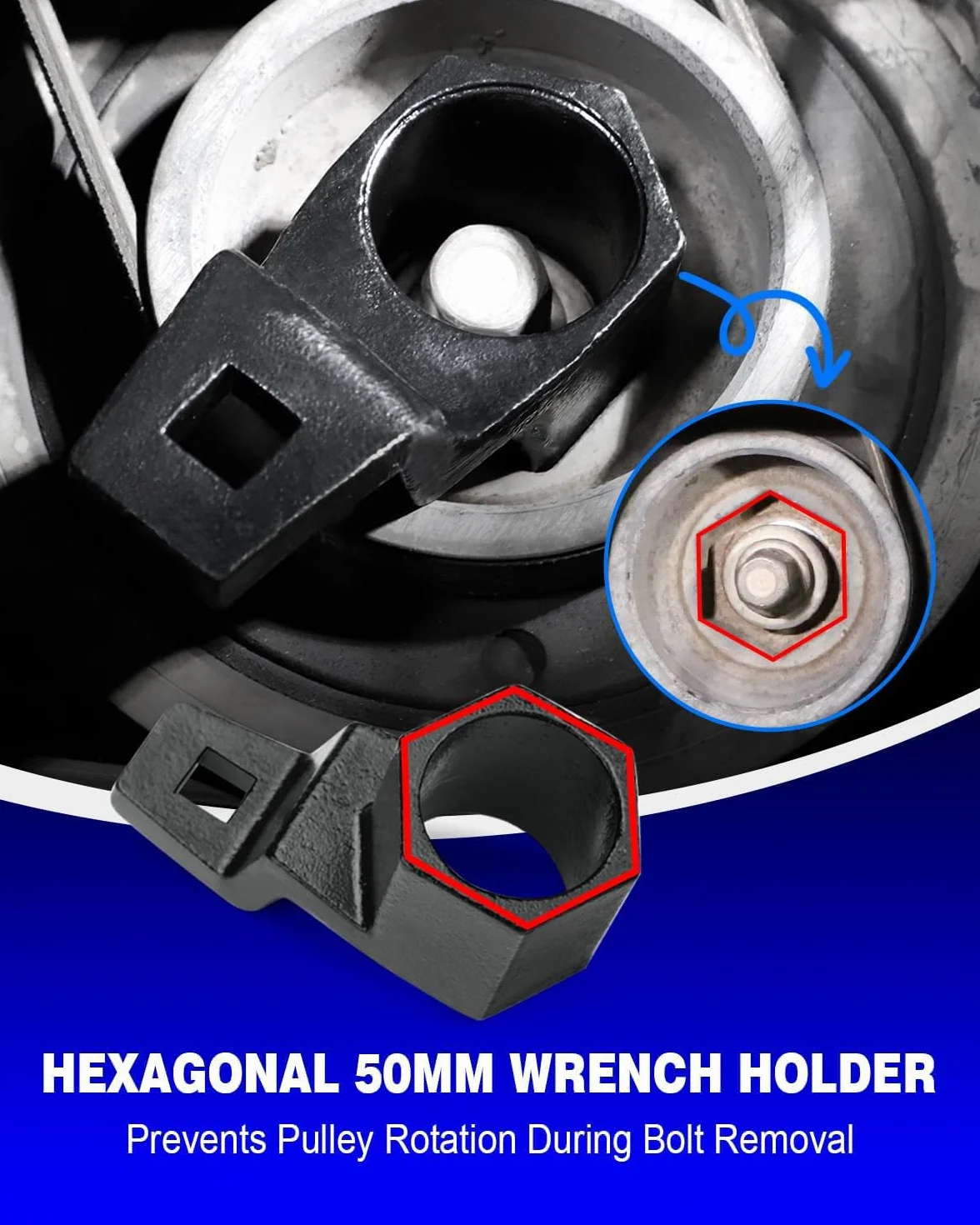 Greluma Juego de Llaves de Vaso equilibradoras armónicas de 19 mm y Soporte para polea de cigüeñal de 50 mm, Herramienta de extracción y sujeción, Compatible con Motores Honda y Acura