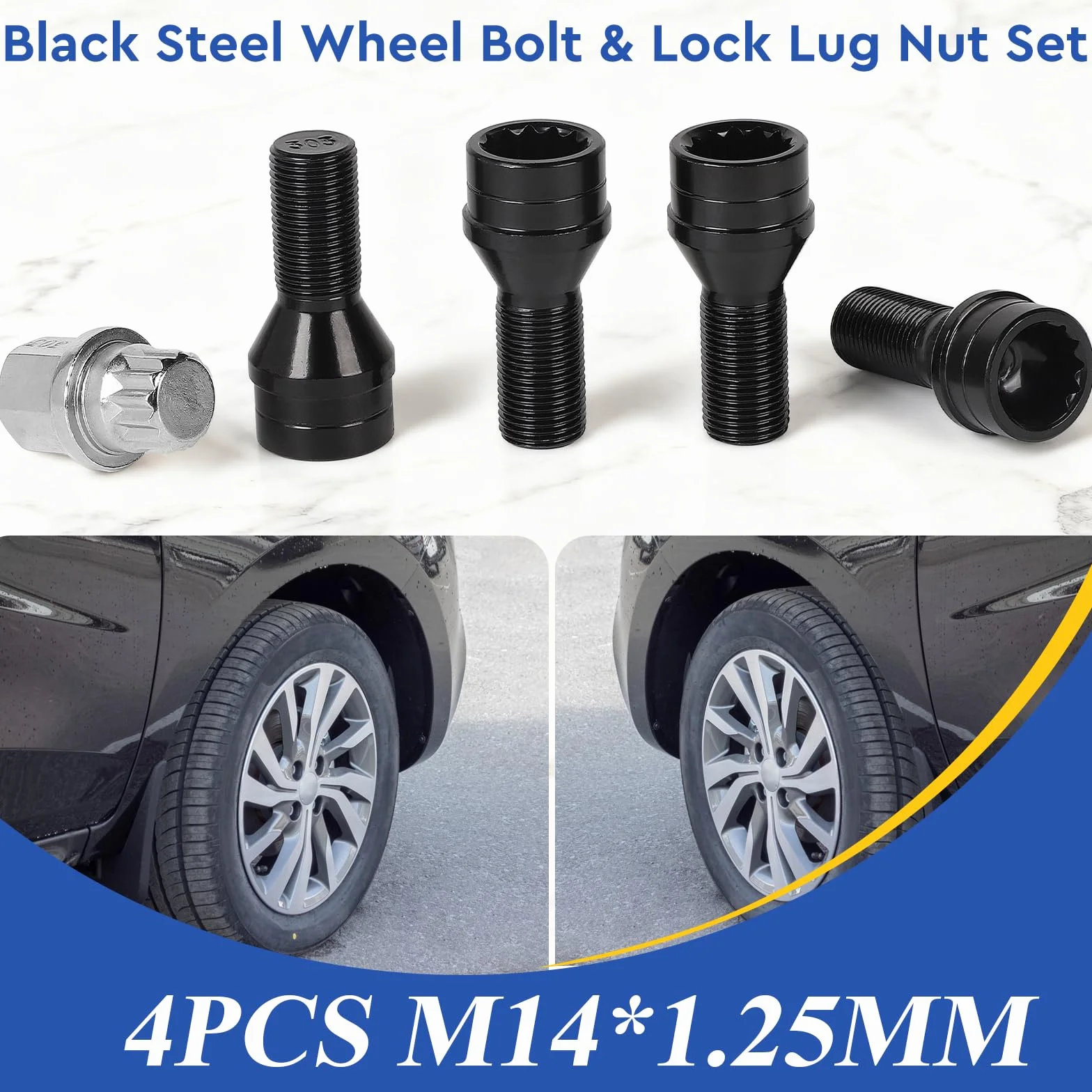 EFUTURETIME 4 x Tornillos Antirrobo Coche M14 x 1,25 mm, Tornillos de Rueda con una Tuerca de Seguridad Compatible con B-M-W y Mini (OE: 36136776076)