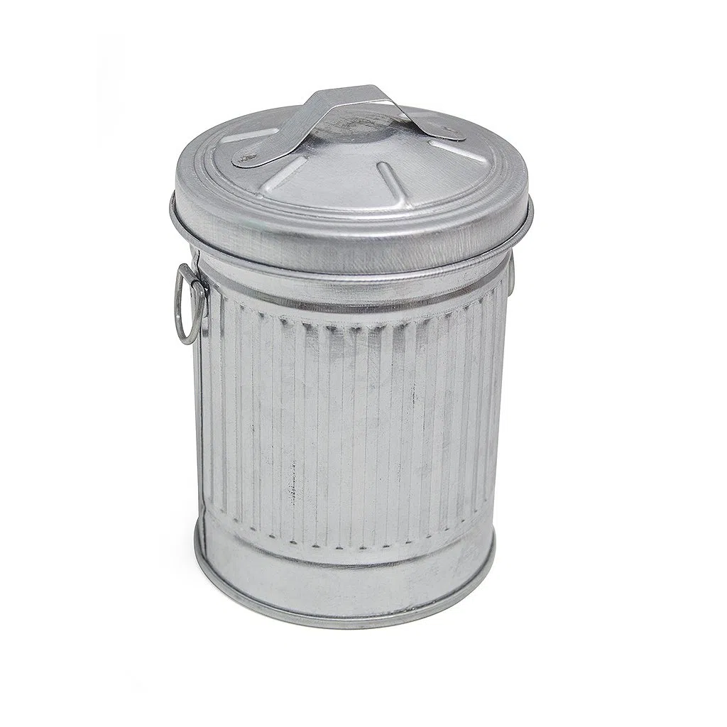 Balvi Cenicero Garbage en forma de cubo de basura Con tapa Metal galvanizado 13cm