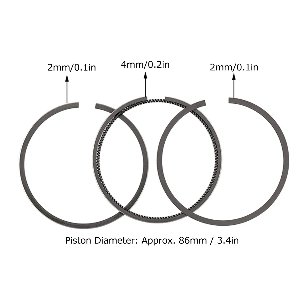 Kit de Anillo de Pistón de 86 mm Reemplazo de Piezas de Anillo de Pistón del Generador Diésel 186F 186FA Anillos de Pistón de Gran Calibre para Scooter de Motor Vertical