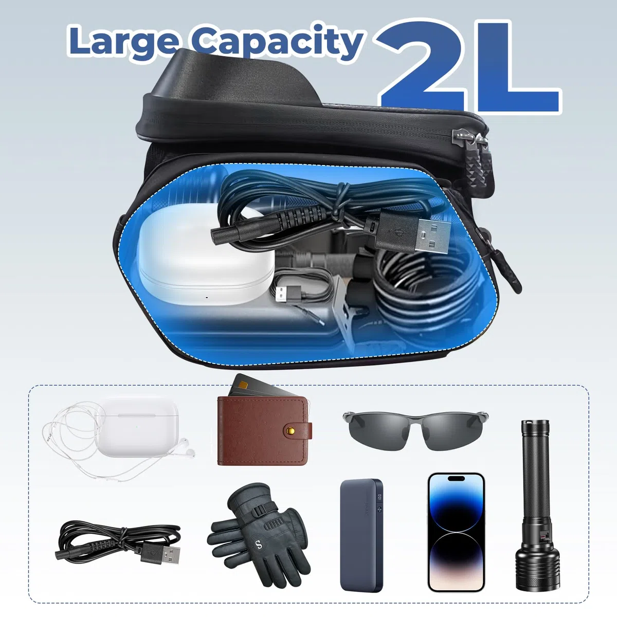Bolsa Móvil para Cuadro de Bicicleta, Bolsa Bicicleta Cuadro 2L Soporte Movil Ciclismo con Pantalla Táctil TPU para Smartphone de hasta 7'' para Bicicletas de Montaña y Carretera, E-Bike