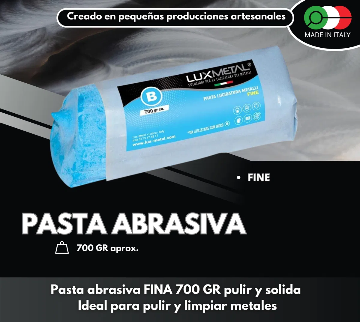 Pasta Abrasiva Pulidora Azul Fina 700 gr para Pulir Acero Inoxidable. Cera para Pulir Metales a Espejo, Aluminio Brillante, Hierro, Cromados, Madera, Latón, Cobre, Mármol, Plástico, Plata.