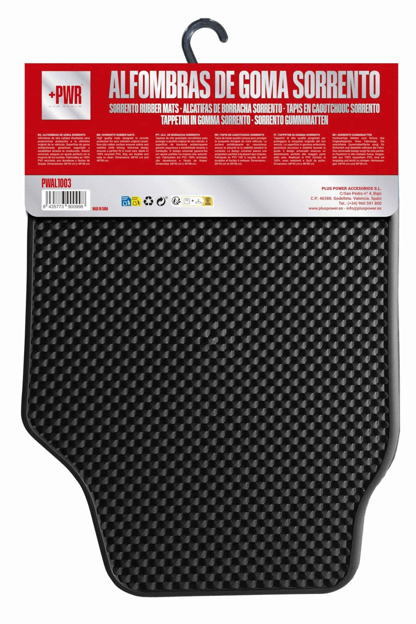 Juego de Alfombras de Goma Sorrento para Coche Universales. 100% PVC Reciclado, tamaño 68x45 cm / 48x38 cm. Antideslizantes. Protegen el Suelo Original.