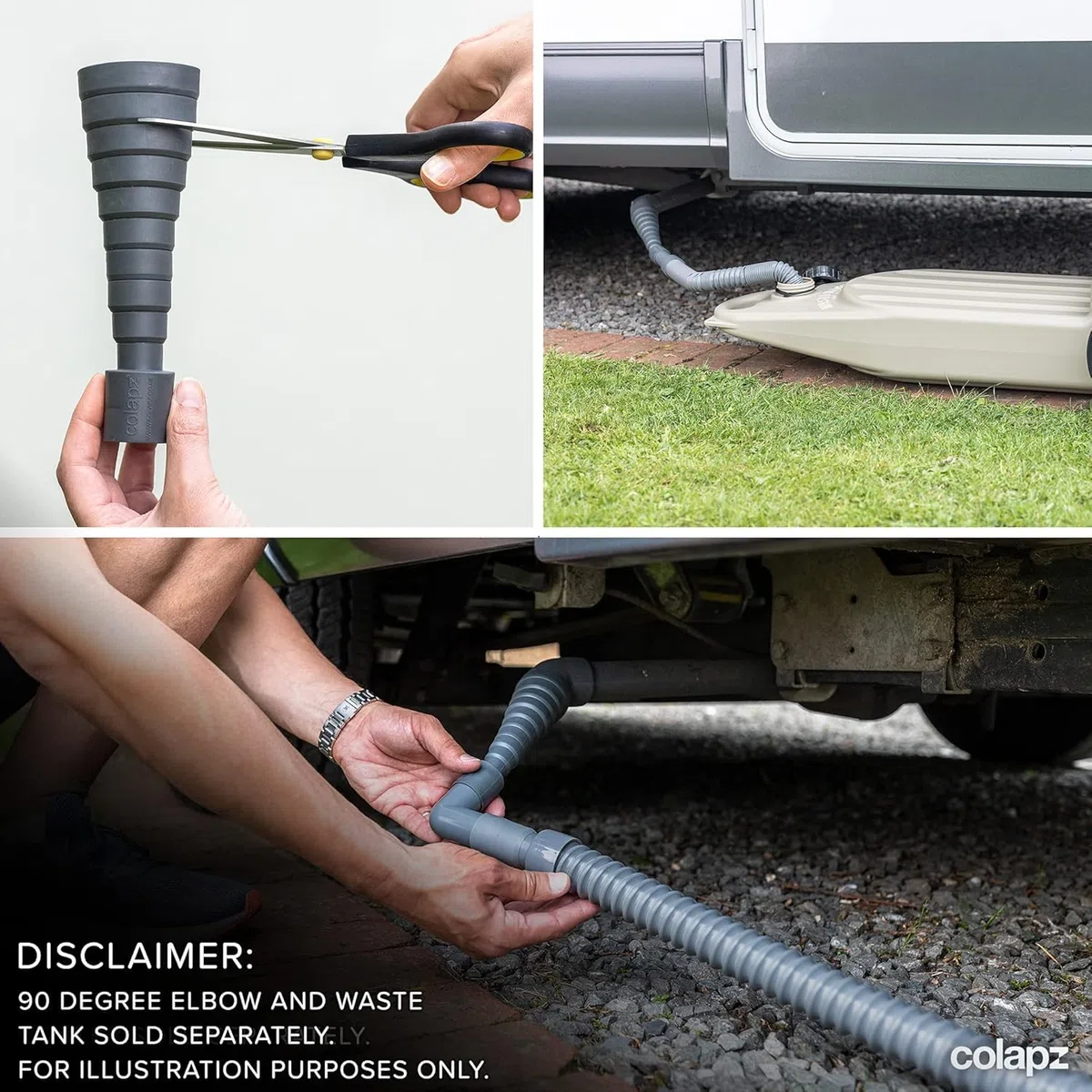 Colapz Accesorios para Caravanas – Sistema Flexible y Extensible de Tuberías de Residuos Flexi para Caravana, Autocaravana y Furgoneta – Adaptador Ajustable y Kit Completo de Drenaje
