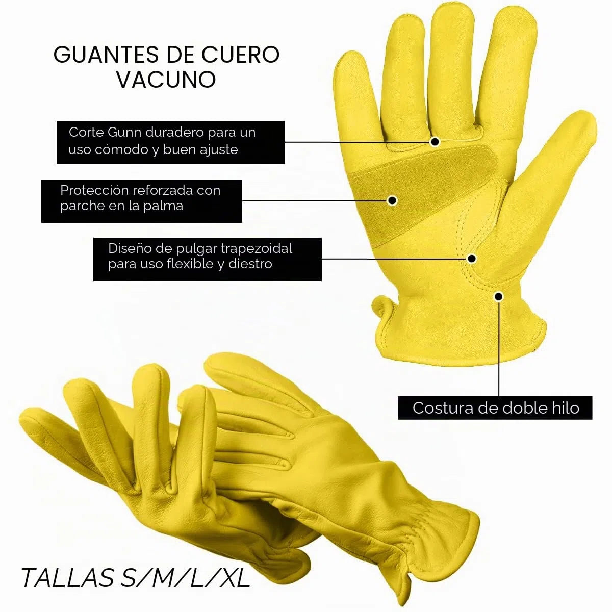 Guantes clásicos de motocicleta para conducción, de piel de vacuno, para uso en verano, color amarillo
