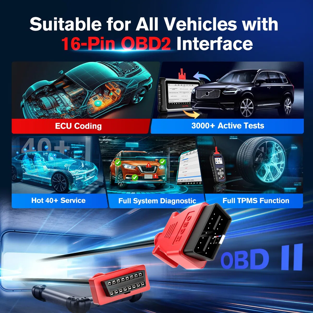 Autel Cable Extensión OBD2 9.8 Pies/ 3M, Cable Extensión Diagnóstico OBDII Macho a Hembra 16 Pines, Adaptador Cable OBD2 para Herramienta Escaneo OBD II Compatible con Todos Vehículos OBD 2