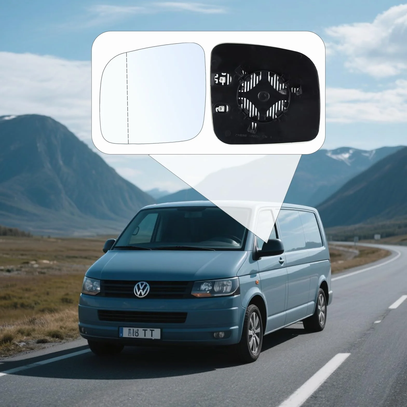 Cristal de Espejo Retrovisor Izquierdo Calefactable de Repuesto para VW T5 2003-2009, Caddy 2004-2015, Espejo Exterior Convexo para Marcha Atrás