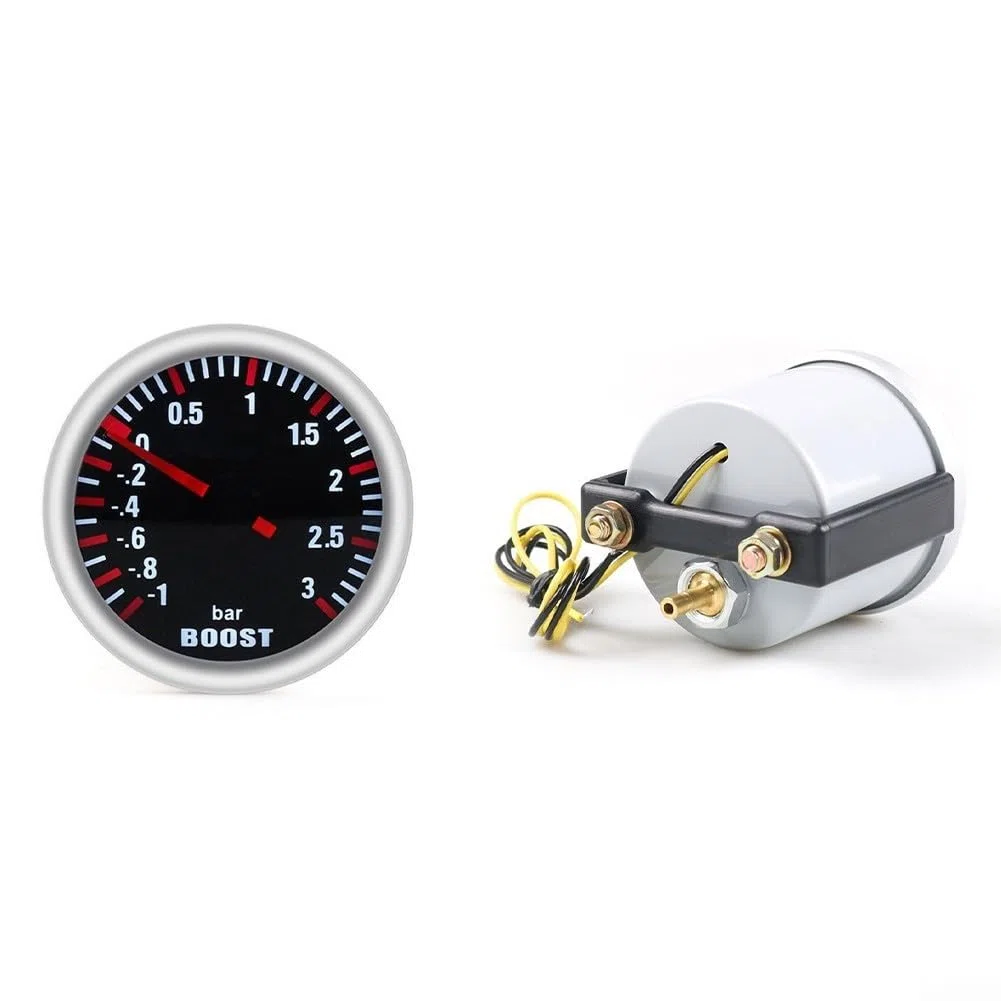 HpLive Turbocompresor mecánico de 12 V, indicador de presión de 52 mm, manómetro de carreras hasta 3 bares para tuning de coches