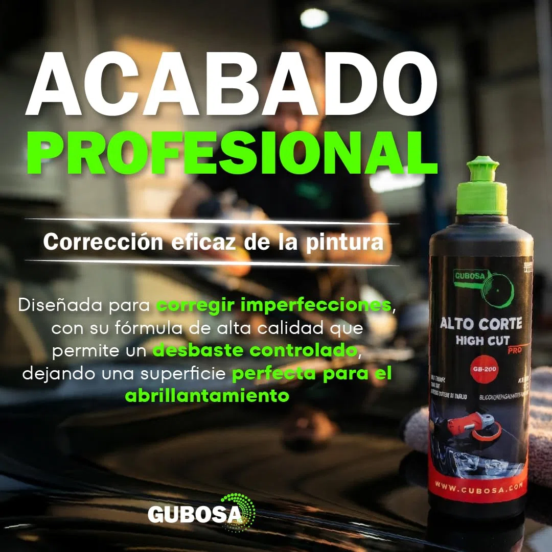 Pulimento coche alto corte para carroceria quita arañazos coche polish profesional high cut eliminador de oxido metal y rayones para arañazos detailing coche uso con pulidora 500 ml | GUBOSA