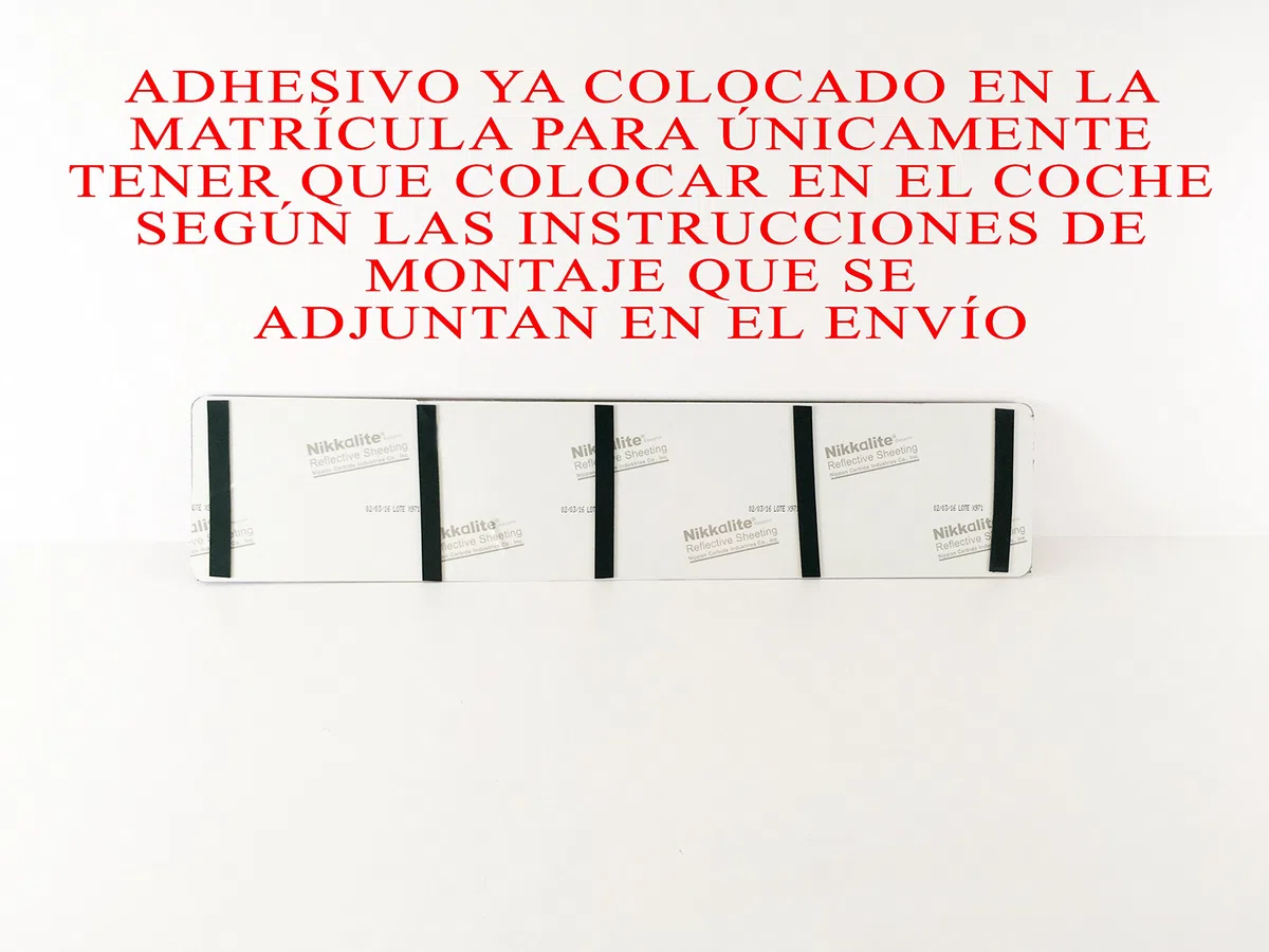 2 MATRICULAS ACRILICAS METACRILATO + Adhesivos para Colocar SIN ATORNILLAR Gratis Medida MATRICULA 52x11 cm HOMOLOGADA Ultra-Brillante MATRICULAS