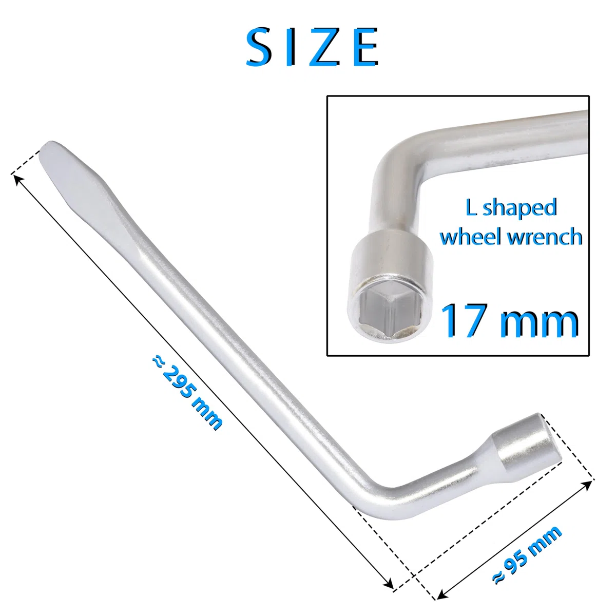 AERZETIX - C68472 - Llave de desmontaje rueda 17mm en ''L'' 295x95x25mm con 6 lados con manija destornillador plano - en acero Cr-V