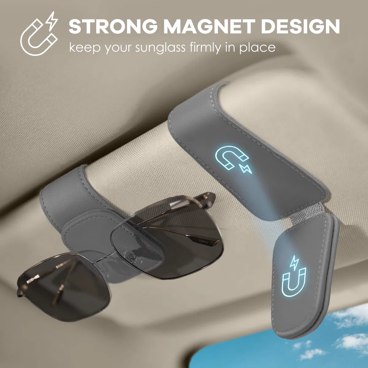 Porta Gafas Coche, 2 Piezas Soporte Gafas Coche Porta Gafas para Coche Universal Magnético Clip Gafas Coche (Gris)