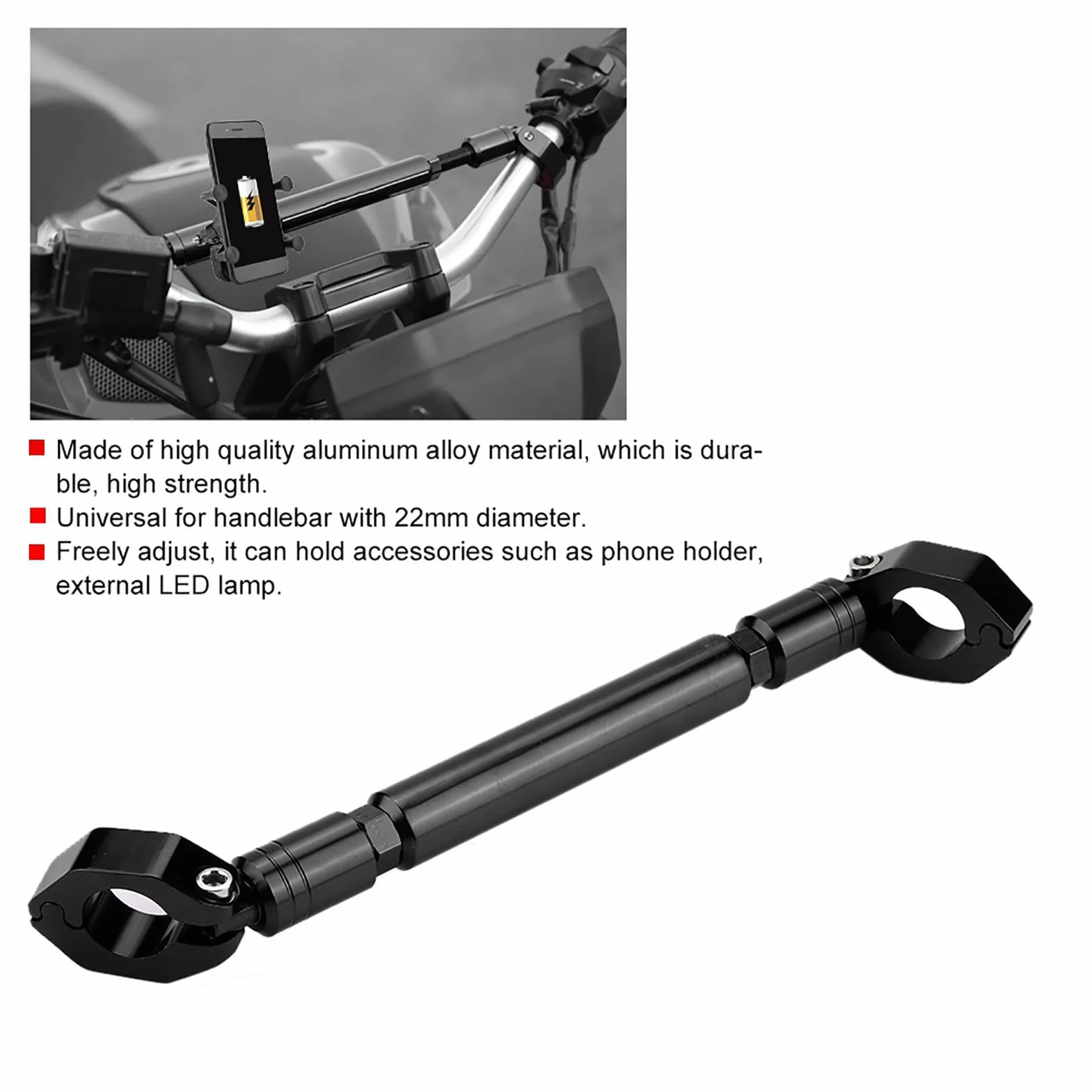 Barra de equilibrio universal Ymiko 22mm manillar moto aleación de aluminio negro