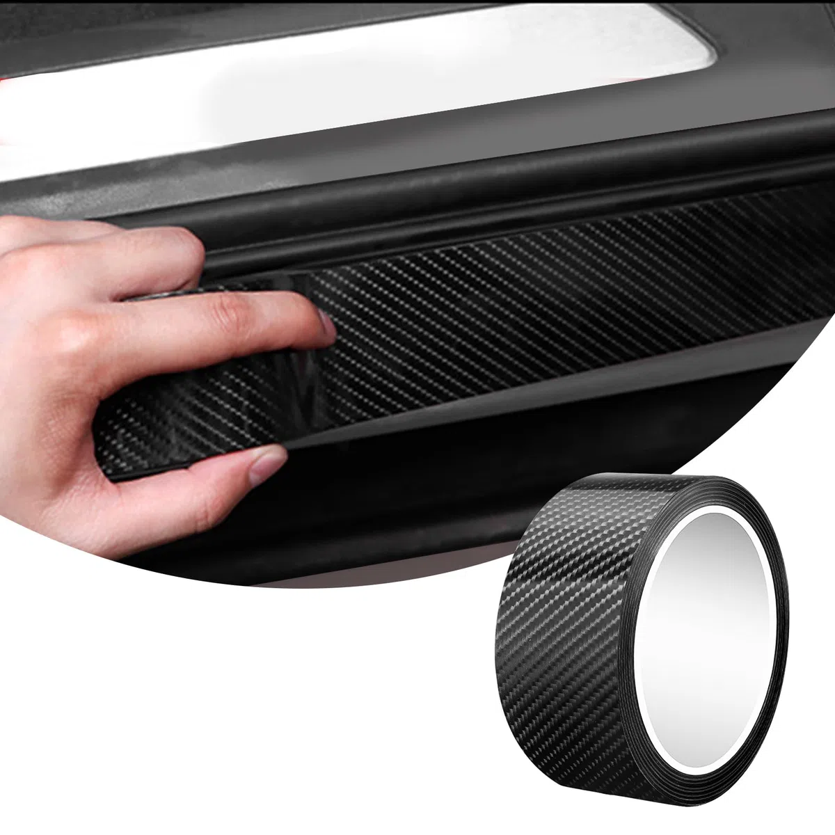 Tiras de Fibra de Carbono Película Protectora,Cinta Umbral Fibra Vinilo Carbono Negro, Tira de Protección del Umbral de Puerta Coche，Umbral De Puerta De Coche Pegatina Antirrayas (5cmx10m)