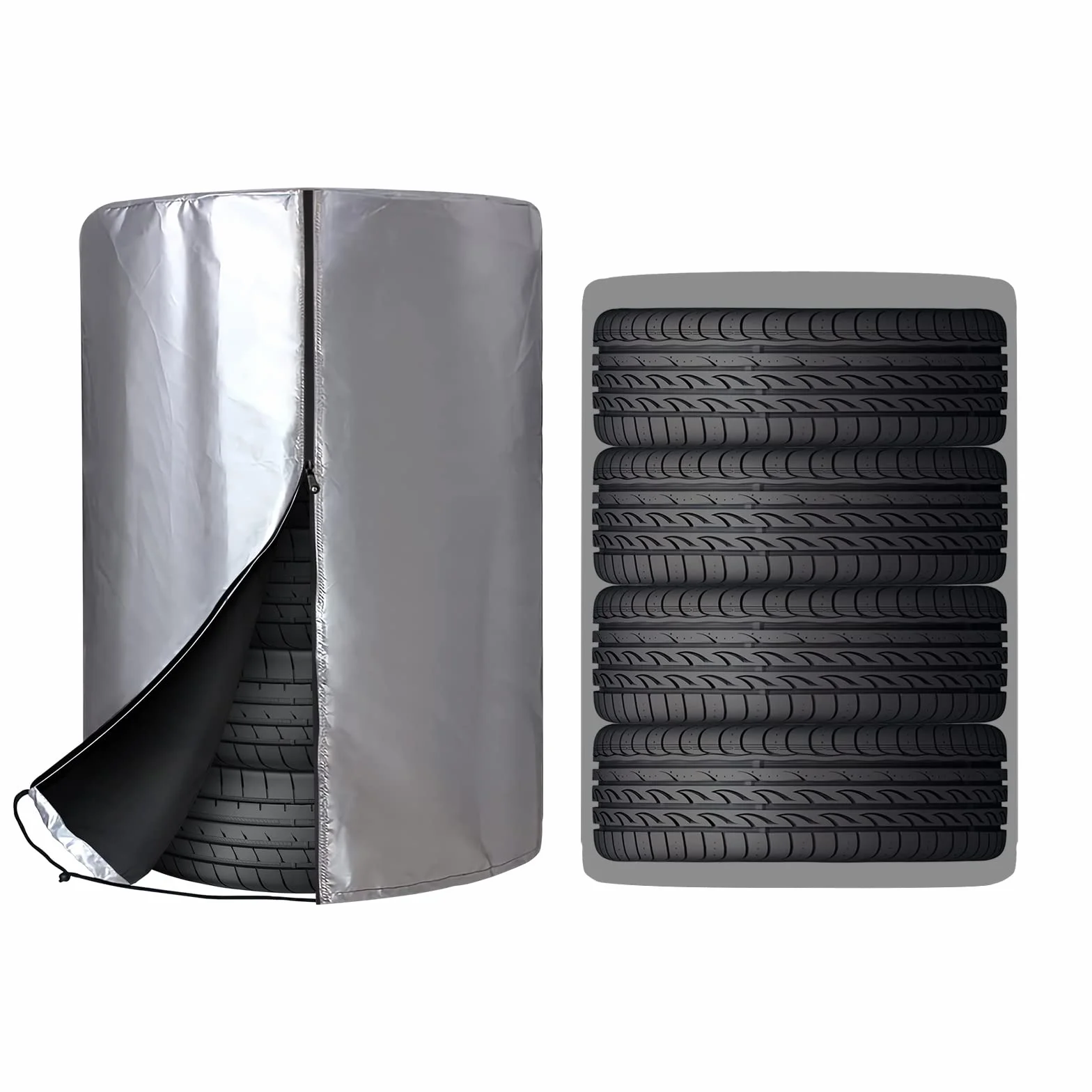 ZATOOTO Bolsas para Neumáticos, Impermeable a Prueba de Polvo Temporada Neumáticos Protectora Sostiene 4 Neumáticos (14/15/16/17/18 Pulgadas), Recubierto de Plata 210D Oxford, 72 x 117 CM