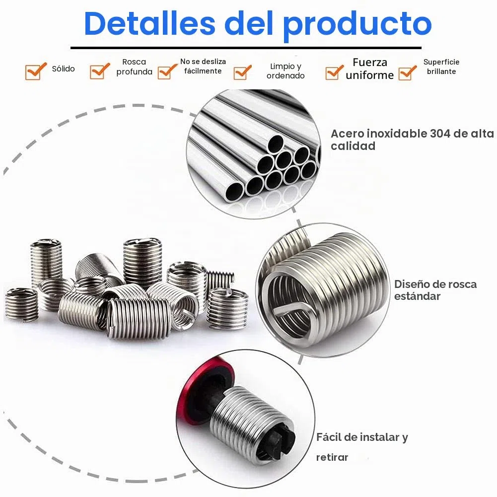 Insertos Roscados Autorroscantes Reparación De Roscas Insertos Helicoidales Kit de Inserto Autorroscante 24pcs para Reparación de Roscas (116Pz)
